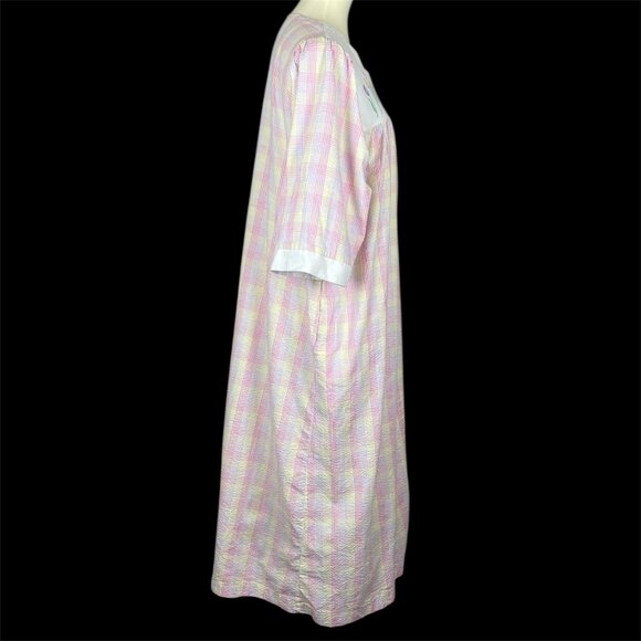 Vtg Stan Herman Signature II Seersucker Robe Sz L Duster House Coat Embroidered - Picture 3 of 7